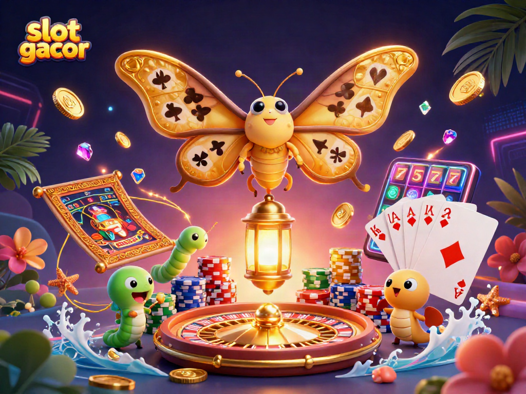 Experience the thrill of slot gacor with a vibrant 3D illustration showcasing games and winnings.