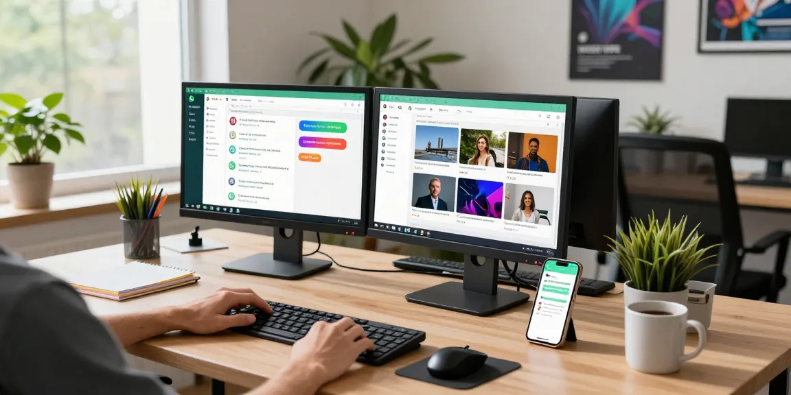 User engaged on WhatsApp電腦版 in a modern workspace with vibrant chat notifications.