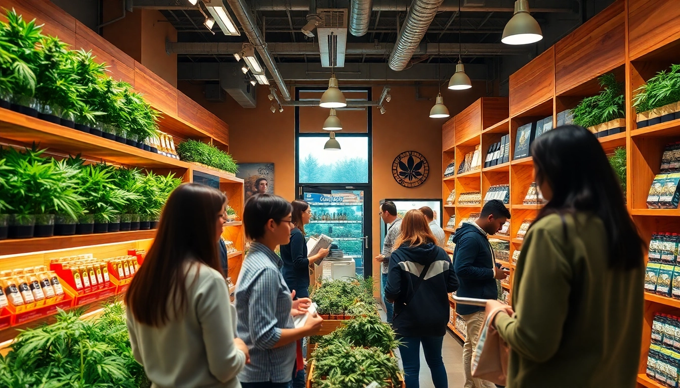 Shop at leading weed sites buy for premium cannabis products displayed in a vibrant retail space.