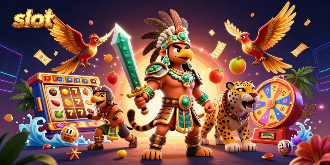 Experience vibrant slot gaming excitement with Aztec warriors and jackpot symbols.