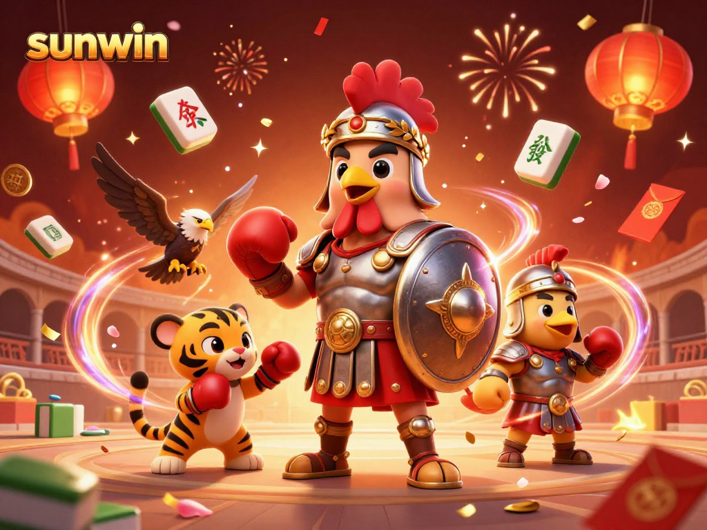 Engage in thrilling gameplay with the sunwin brand featuring a gladiator rooster and vivid casino elements.