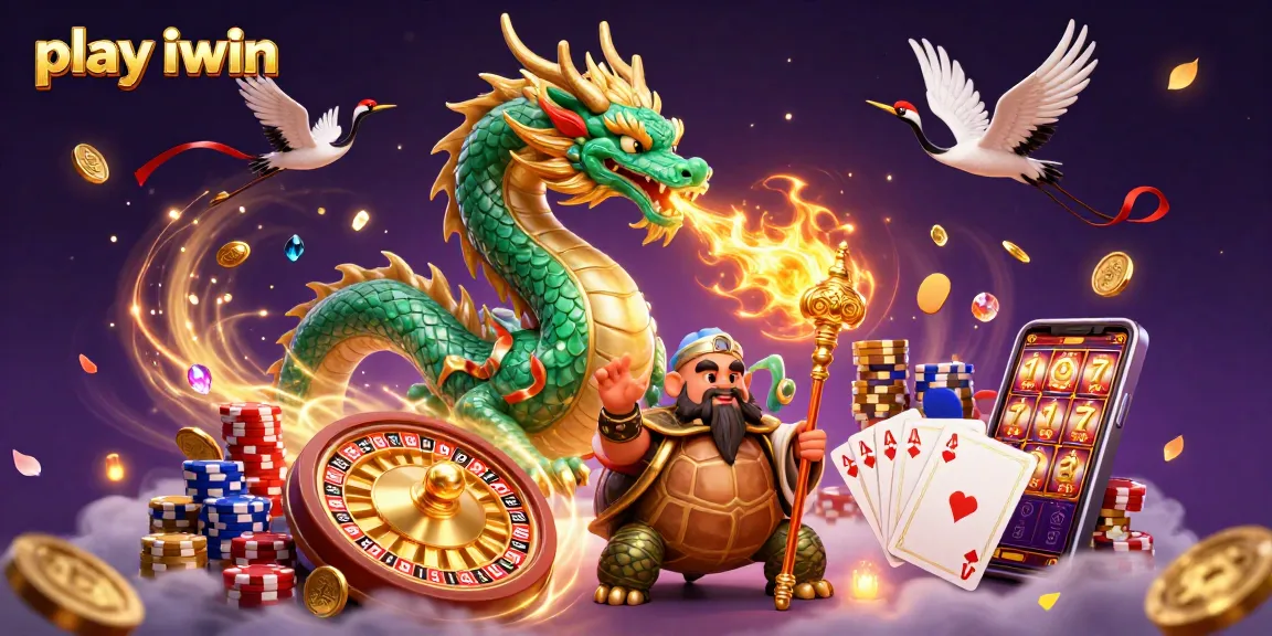 Experience the thrill as you play iwin with vibrant dragons, gems, and winning cards in a dynamic casino scene.