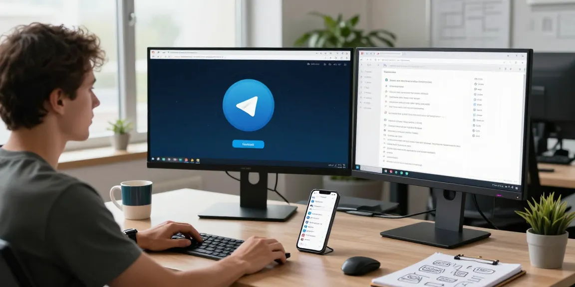 Explore the features of telegram中文版下载 in a modern tech workspace.