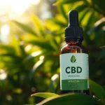 Promote natural wellness with a close-up view of CBD Oil in a serene outdoor setting.