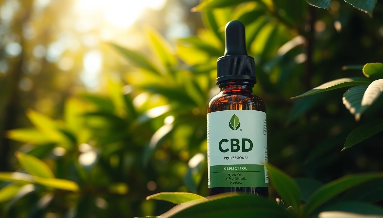 Promote natural wellness with a close-up view of CBD Oil in a serene outdoor setting.