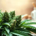 Display fresh Mental Wellness CBD buds against a calming backdrop of nature to highlight their therapeutic qualities.