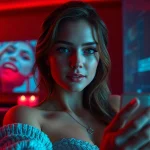 Engaging AI porn chat scene with a lifelike character in an intimate setting.