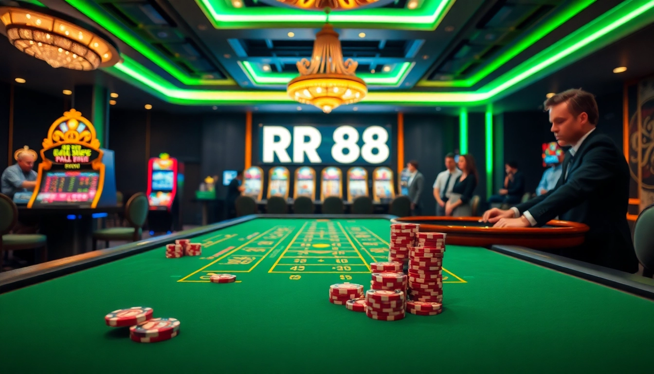 RR88 casino table with vibrant colors and professional gaming action.