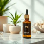 Apply CBD oil for skin in a serene setting with elegant product display.