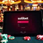 Engage with sbobet login on a digital tablet amidst an exciting casino atmosphere.