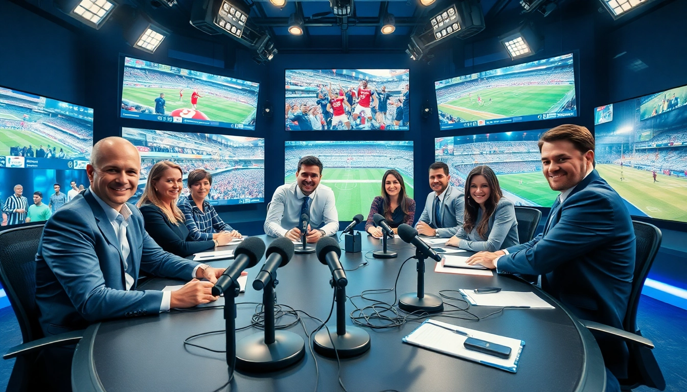Engaging sports broadcasting studio showcasing live commentary on various sports events.