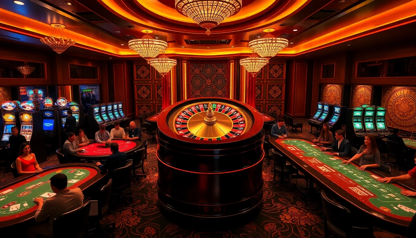 Players enjoying high-stakes gambling at a luxurious casino scene at https://789b.one/ with roulette tables and vibrant atmosphere.