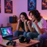 Couple enjoying engaging online sex games on a cozy couch at home.