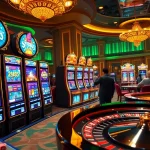 Experience thrilling idn slot gameplay amidst an exciting casino setting with vibrant slot machines and enthusiastic players.