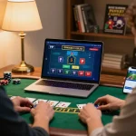 Player strategizing bets on 388bet while using live dealer blackjack on a laptop at home.