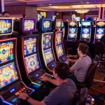 Slot gacor gaming action as players enjoy vibrant slot machines in a lively casino.