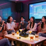 Experience the excitement of 강남 가라오케 with friends in a vibrant private karaoke room.