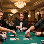 Engaged players at zx88com poker table during an exciting evening gaming session
