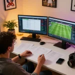 Engaging scene of a user utilizing nowgoal for live sports betting analysis and strategy execution.