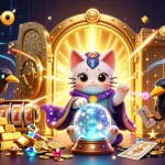 Win big with mmoo-o's captivating fortune teller cat and magical casino scene.