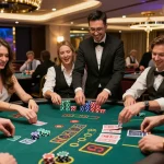Players engaged in an intense BJ88 blackjack game, showcasing excitement and competitive spirit.