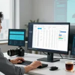 AI analyst detects fake receipt through advanced software in a modern office.