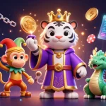 xoi lac offers an exciting view of a 3D tiger and monkey surrounded by vibrant casino elements.