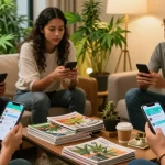 Engaged users in a cannabis Telegram community sharing news and updates about weed telegram near me.