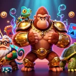 Experience the thrill of apk slot gaming with dynamic characters and casino elements in a vibrant 3D scene.