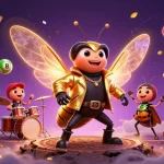 Engaging 3D cartoon scene showcasing iwin club with a rock star cicada, colorful lottery elements, and vibrant casino visuals.