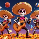 M88 link alternatif shines in this vibrant 3D illustration of a mariachi band amidst dynamic sports betting elements.