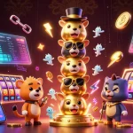 Experience the thrill of Raja Game with a vibrant 3D illustration depicting colorful casino games and elements.