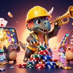 Experience captivating gaming with Mapan777 as playful dinosaurs celebrate a poker victory!