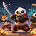Experience yaar win excitement with a samurai panda and ninja fox in a vibrant casino scene.