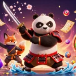 Toto123 daftar showcases a vibrant scene with a samurai panda and ninja fox surrounded by lottery elements