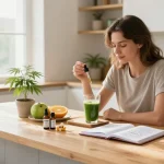 Ministry of Cannabis high-quality CBD oil tincture in a bright kitchen wellness scene promoting natural recovery and health.