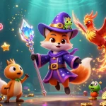 Engage with Toto Slot's exciting world through vibrant 3D casino visuals showcasing colorful machines and dynamic characters.