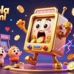 Engage in thrilling judi bola resmi action with a lively cartoon slot machine scene bursting with game energy.