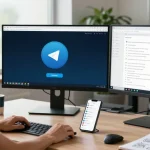 Explore the features of telegram中文版下载 in a modern tech workspace.
