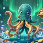 Engage with exciting slot bonus opportunities illustrated by a kraken, diving cat, and shimmering treasures.