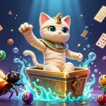 Experience excitement at Go 88 with an Egyptian mummy cat and vibrant casino elements, featuring lottery games.