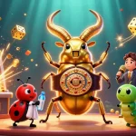 Engage in thrilling action at modest online journal with a colorful 3D casino illustration featuring a golden stag beetle.