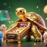 Experience thrilling wins with HITCLUB's vibrant casino-themed 3D illustration featuring a golden tortoise pinball.
