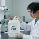Buy ethanol in bulk with a scientist analyzing chemical data in a laboratory setting.