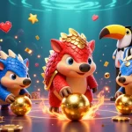 Engage with link spaceman88 in a dynamic 3D arcade scene showing gambling pangolins with vibrant casino elements.